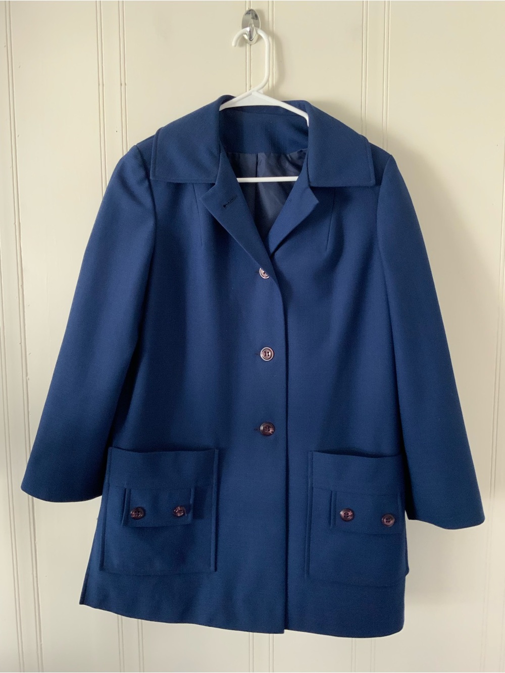 Women's Navy Peacoat with Buttoned Patch Pockets